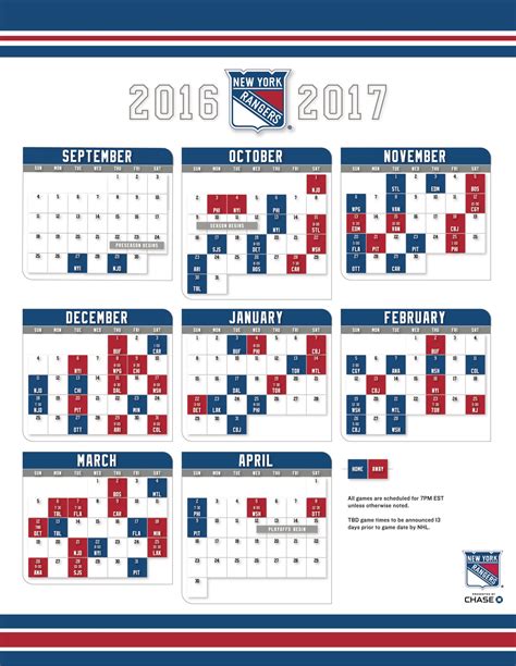 rangers schedule hockey